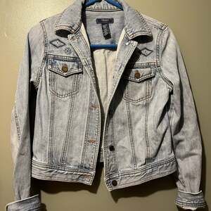 Chaps Women's Embroidered Blue Denim Trucker Jacket